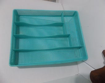 Turquoise Vintage Mesh Plastic Silverware / Flatware Tray Holder / Turquoise cutlery tray