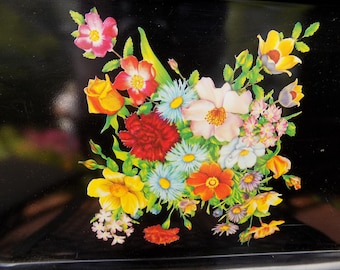 Multicolor tole hand-painted floral tray
