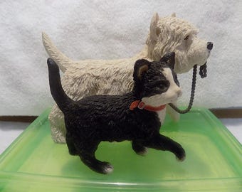 Goebel paw prints westie terrier dog walking cat figurine