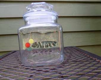 Anchor Hocking "Safety Fair 1992 E & CD" clear jar with airtight seal lid