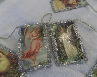 Nostalgic tinsel illustrations of Santa, children, Angels Garland
