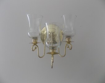 Vintage bright metal Triple Wall Candle Holder with 3 clear large votive cups