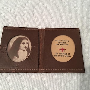 Vintage Antique St. Therese RELIC Tiny Pocket Shrine Reliquary Set