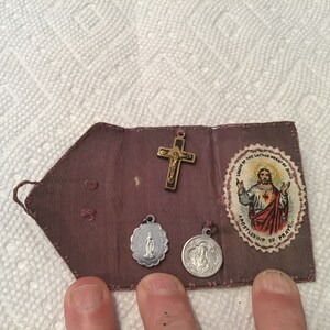 Antique Vintage Pocket Vestment Leather Folder Religious Medal, Scapular ~ Nun’s Estate