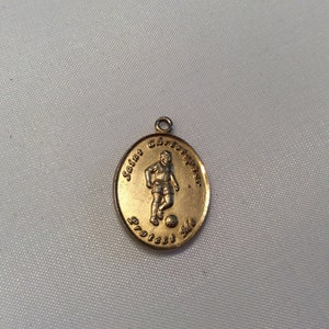 St. Christopher SOCCER FOOTBALL Protect Me Saint Chris Gold-plate Silver Medal Pendant Vintage Signed ~ Rare!