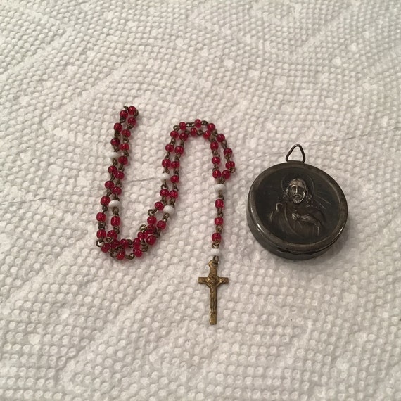 Antique Tiny Miniature Rosary w/ Mini Silver Acorn Case Casket ...