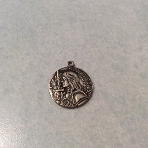 St. Saint JOAN of ARC Jeanne Medal Sterling Silver Charm Pendant Medal Jesus Maria