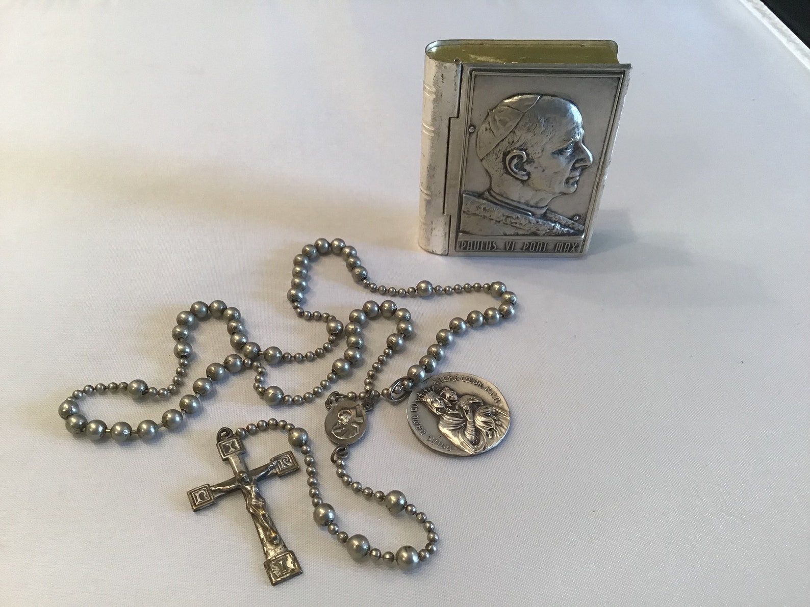 WWI WWII Chaplains Soldiers Military Issued Pullchain Rosary Medal W