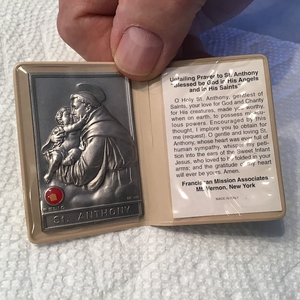 Vintage Saint Anthony Baby Jesus Folding Pocket Reliquary Relic Case