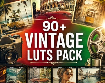 90+ Vintage Film LUTs Pack | Retro Color Grading Presets (Digital Download)