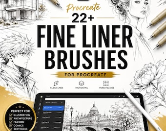 Procreate Fine Liner Brushes | 22+ Ink Pen Set for Line Art, Sketching (Digital Download)
