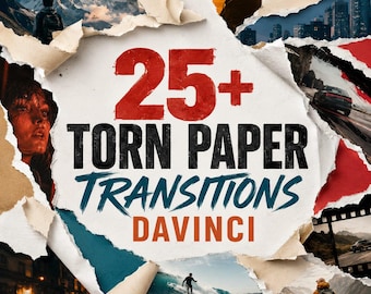 25+ Torn Paper Transitions for DaVinci Resolve, Creative Video Effects (Digital Download)