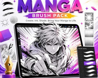 Procreate Manga Brush Pack, Anime Inking, Comic Drawing, Screentone Tools