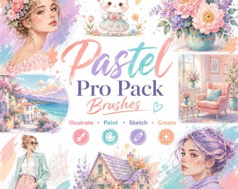 Pastel Pro Pack Brushes for Procreate, Soft Texture Digital Art Set