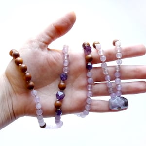 108 Mala Necklace - AMETHYST & SANDALWOOD - Female Talisman Mala - Buddist Mantra Counting Necklace - Prayer Beads - Meditation Accessory