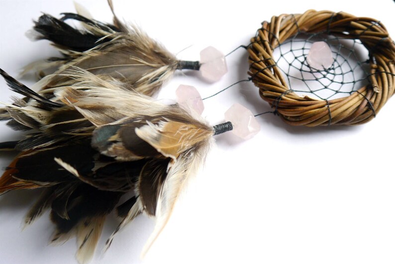 The ROSE QUARTZ Small Pink Gemstone Dream Catcher Etsy