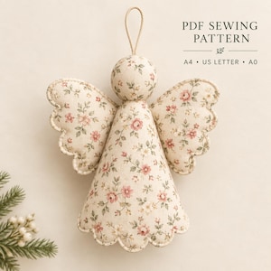 Fabric Angel Ornament Sewing Pattern PDF, Scalloped Wings, Christmas Sewing