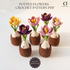 Modèle de crochet amigurumi de crocus - Guide PDF détaillé avec instructions étape par étape et tutoriel photo pour la confection d'une fleur amigurumi en pot