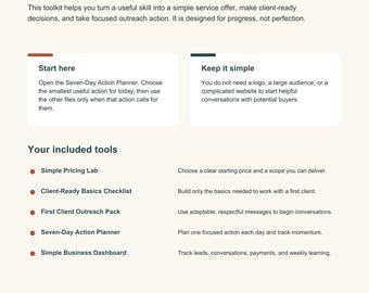 First Client Quest | Service Business Startup Toolkit | Client Outreach Templates | Pricing Workbook