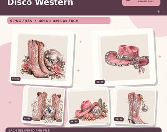 Disco-Western-PNG-Bundle | 5 transparente Designs für T-Shirts, Tassen & Tragetaschen | Sofort-Download