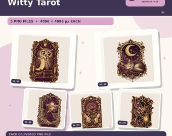 Witziges Tarot-PNG-Bundle | 5 transparente Designs für T-Shirts, Tassen & Tragetaschen | Sofort-Download