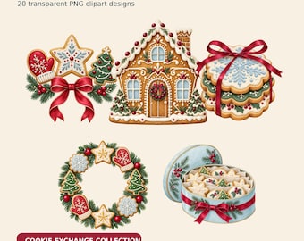 Weihnachtsplätzchen-Tausch-Clipart-Paket, 20 Aquarell-PNGs (Digitaler Download)