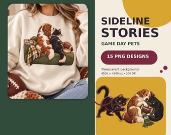 Spieltags-Haustiere PNG-Bundle, Fußball-Hund-Katze-Sublimationsdesigns (Digitaler Download)