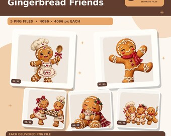 Lebkuchenfreunde PNG-Bundle | 5 transparente Designs für T-Shirts, Tassen & Tragetaschen | Sofort-Download