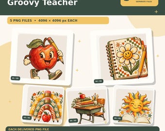 Tolles Lehrer-PNG-Bundle | 5 transparente Designs für T-Shirts, Tassen & Tragetaschen | Sofort-Download