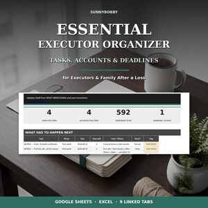 Executor Checklist Spreadsheet Google Sheets Excel | Estate Settlement Organizer, Probate Deadline Countdown, Account & Expense Tracker