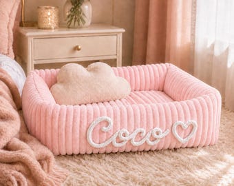 Custom Dog Bed with Name, Personalized Pet Furniture, Embroidered Puppy Bed, Cozy Pet Sofa Bed, Dog Room Decor, Gift for Dog Lovers