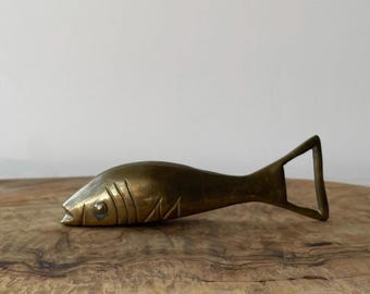 Brass Fish Bottle Opener, Vintage Rustic Barware, Coastal Bar Setup