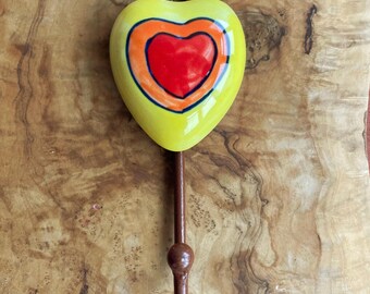 Retro Ceramic Heart Wall Hook, Yellow, Orange & Red Nested Hearts Coat Hanger, Boho Home Decor, Hoopers Department Store