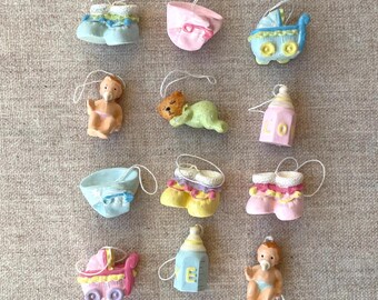 1990s Harrods Baby's First Christmas Ornaments, Set of 12, Vintage Nursery Decor