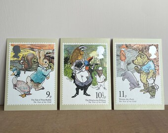 1979 British Storybook Postcards Set, Edward Hughes Art, Pooh, Rabbit, Willows