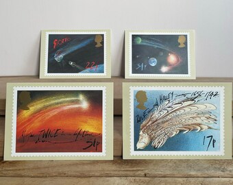 Vintage Ralph Steadman Postcards, Halley's Comet Space Art Set (1986)