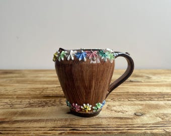 Italian Studio Pottery Jug, Fratelli Fanciullacci Floral Ceramic Pitcher, Mid Century Tuscan Home Decor, Clay Collector Gift