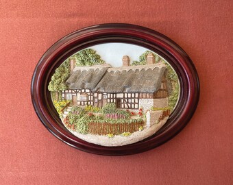1990s Lakeland Studios 3D Wall Plaque, Anne Hathaway's Cottage Signed P.A McHugh, Cumbrian Bas Relief Framed Sculpture