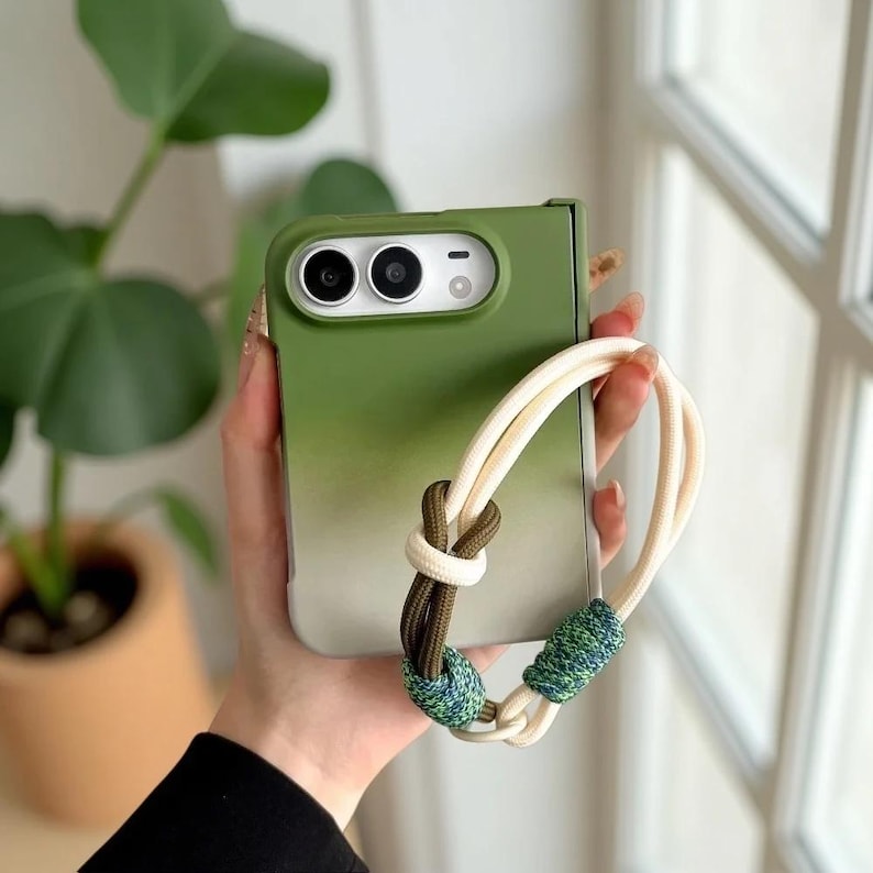 Ligh Color Gradient IPhone Duo Gradient Color Block Lanyard Foldable Phone Case Protective ...