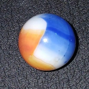 Akro Agate Company vintage patch marble. Orange blue white  .62 inches