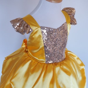 Mädchen Prinzessin Belle Kleid gold Pailletten Tutu gelb Schöne und das Biest Kostüm Birthday Party