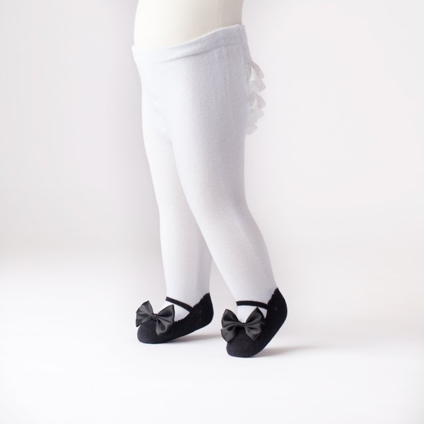 Ruffle Bum Baby tights with Mary Jane Bow Shoes - Black