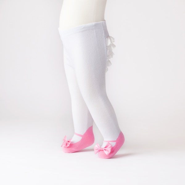 baby girl ruffle tights with shoes and bow pink