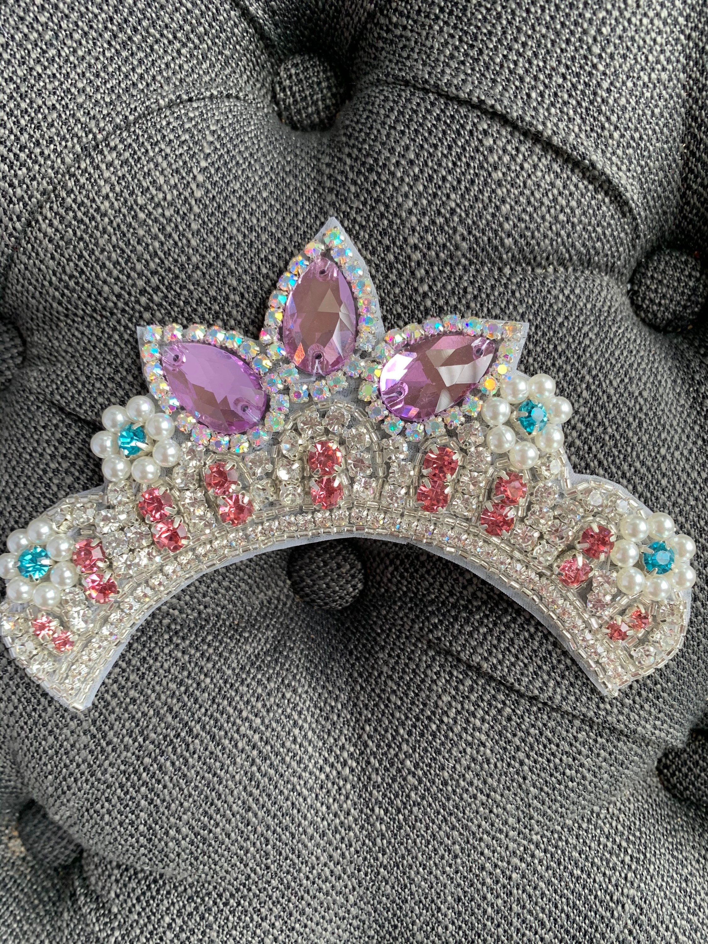 Appliqués thermocollants couronne de princesse en liberty capel fuchsia &  flex pailleté iron on crown glitter liberty fabrics patch repasser