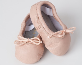 Baby Ballet Slippers - Pink - Girls Pink premie newborn toddler ballet slippers Infant moccasin shoes walker shoes