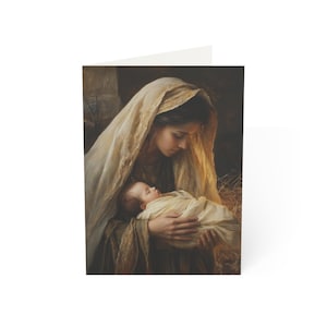 Mary Cradling Jesus Christmas Card | Scripture Art, Blank Inside (Luke 2:6-7)