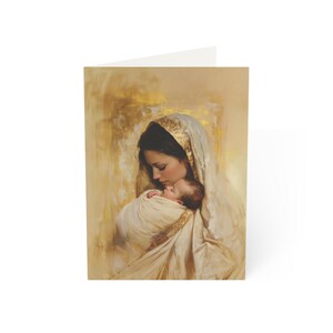 Golden Madonna and Child Christmas Card | Scripture Art, Blank Inside (Luke 2:19)