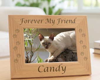 Personalized Cat Name Picture Frame Pet Memorial Keepsake Gift Laser Engraved Wooden Photo Display