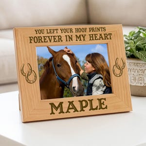 Horse Memorial, Personalized Engraved Frame, You Left Your Hoof Prints Forever In My Heart or Forever In Our Hearts, 4x6 Photo, Fast Ship