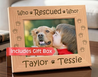 Personalized Dog Picture Frame, Custom Pet Lover Adoption Gifts, Engraved Wooden Keepsake, Rescue Puppy Display